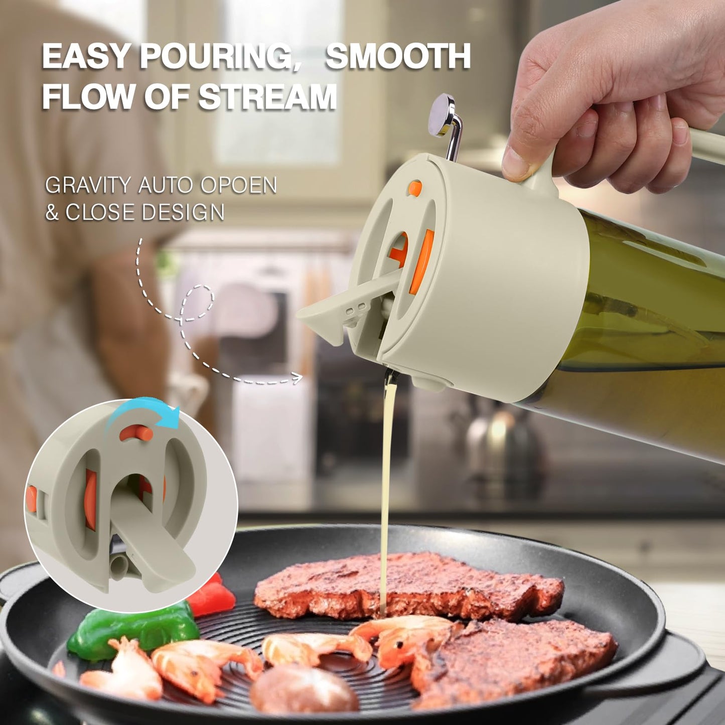 2-IN-1 500ml/17oz Light-Blocking Dark Oil Sprayer for Cooking with Sticker, Dark Green Glass Olive Oil Dispenser Bottle for Kitchen, Even Spray with Portion Control, Perfect for Air Fryer, BBQ - Black