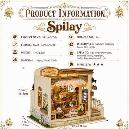 Spilay DIY Miniature House Kit, Vitrine's Tale Miniature Dollhouse Kit with LED Light, Mini House Building Kit Book Nook for Adult, Creative Bookshelf Decoration & Unique Gift