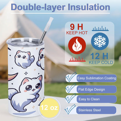 Draheri 8 Pack 12 Oz Sublimation Tumblers Blanks Bulk, Stainless Steel Double Vacuum Insulated Sublimation Tumbler for Kids, Individually Boxed (Flat Edge)