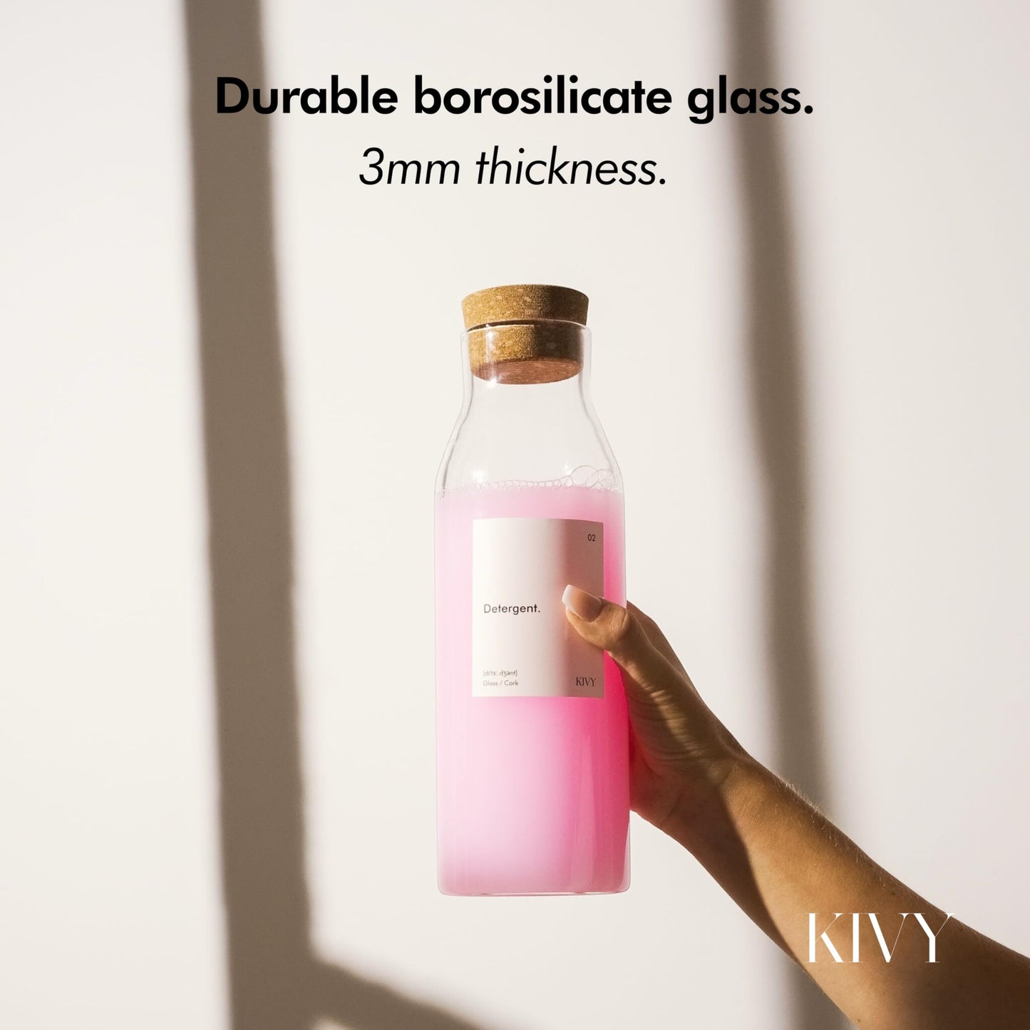 KIVY Glass Laundry Detergent Dispenser + Labels [Set of 2] Glass Jars for Laundry Room Organization Decor - Scent Beads & Soap Dispenser for Liquid Detergent Dispenser & Fabric Softener