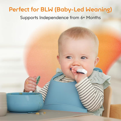 NumNum Baby Spoons Set - Silicone Self-Feeding Utensils for 6+ Months | BPA-Free, 2 Pack Blue/Yellow