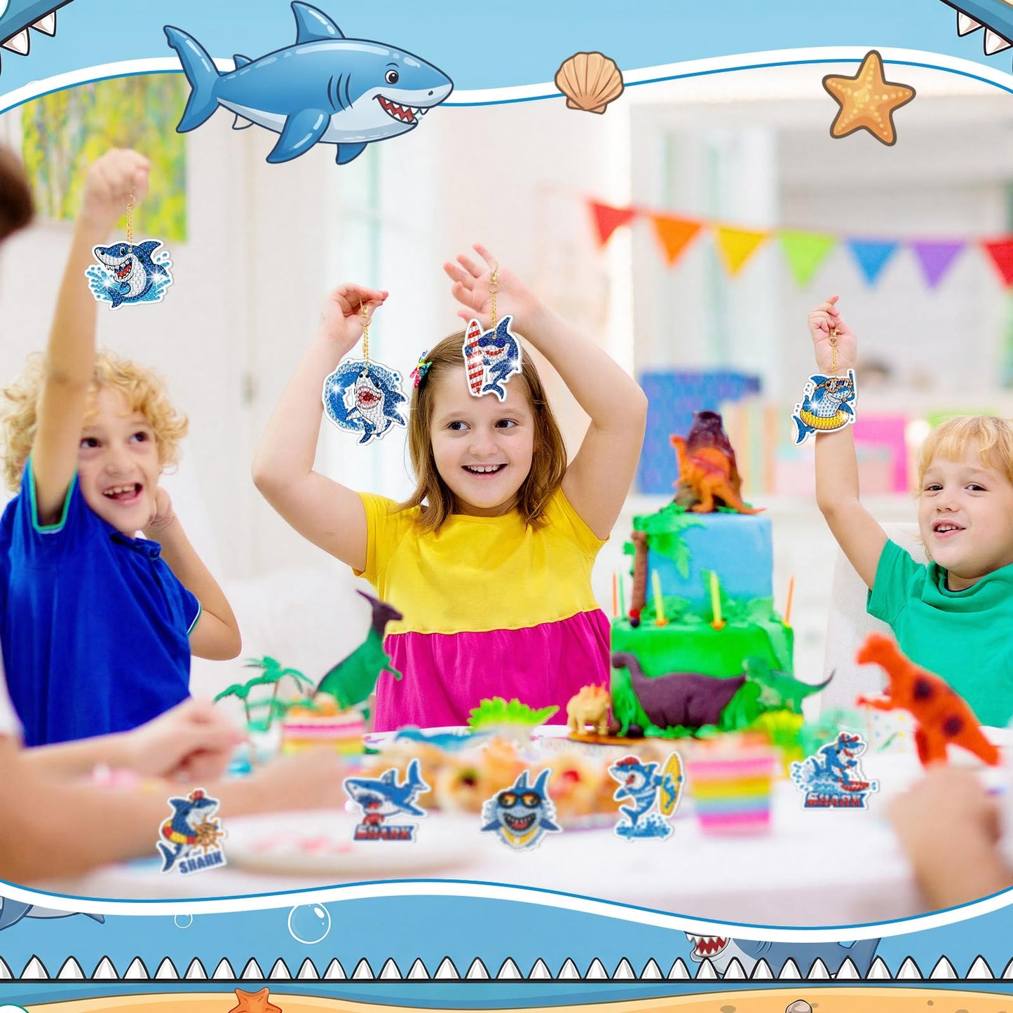 Huquary 30 Pcs Summer Diamond Art Keychains Shark Diamond Art Kits for Aldults Double Sided 5d Rhinestones Ocean Animal Beach Hanging Key Chains Ornaments for Beginners DIY Crafts Party