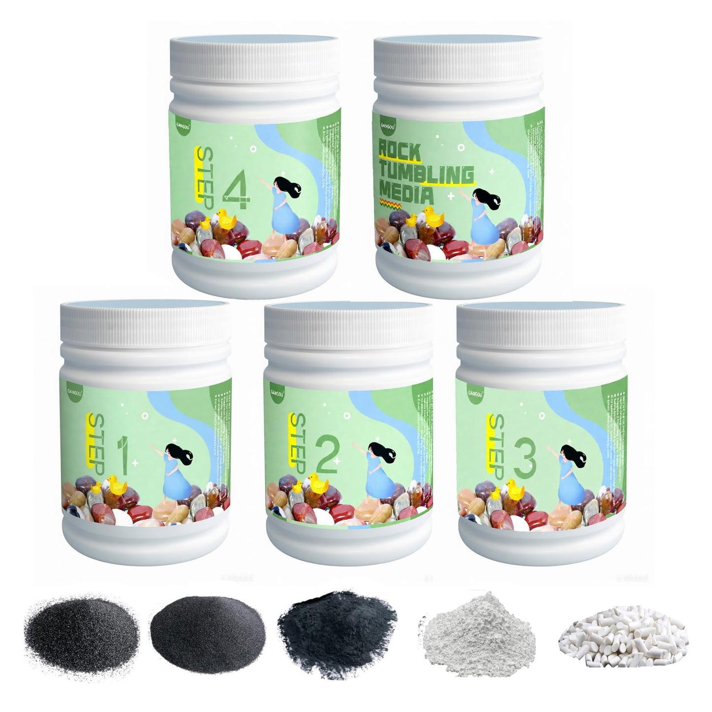 5 LBS Rock Tumbler Grit Set + Ceramic Filler Media, Rock Tumbler Grit Refill Kit,4-Steps Supplies for Tumbling and Polishing Stones and Gems