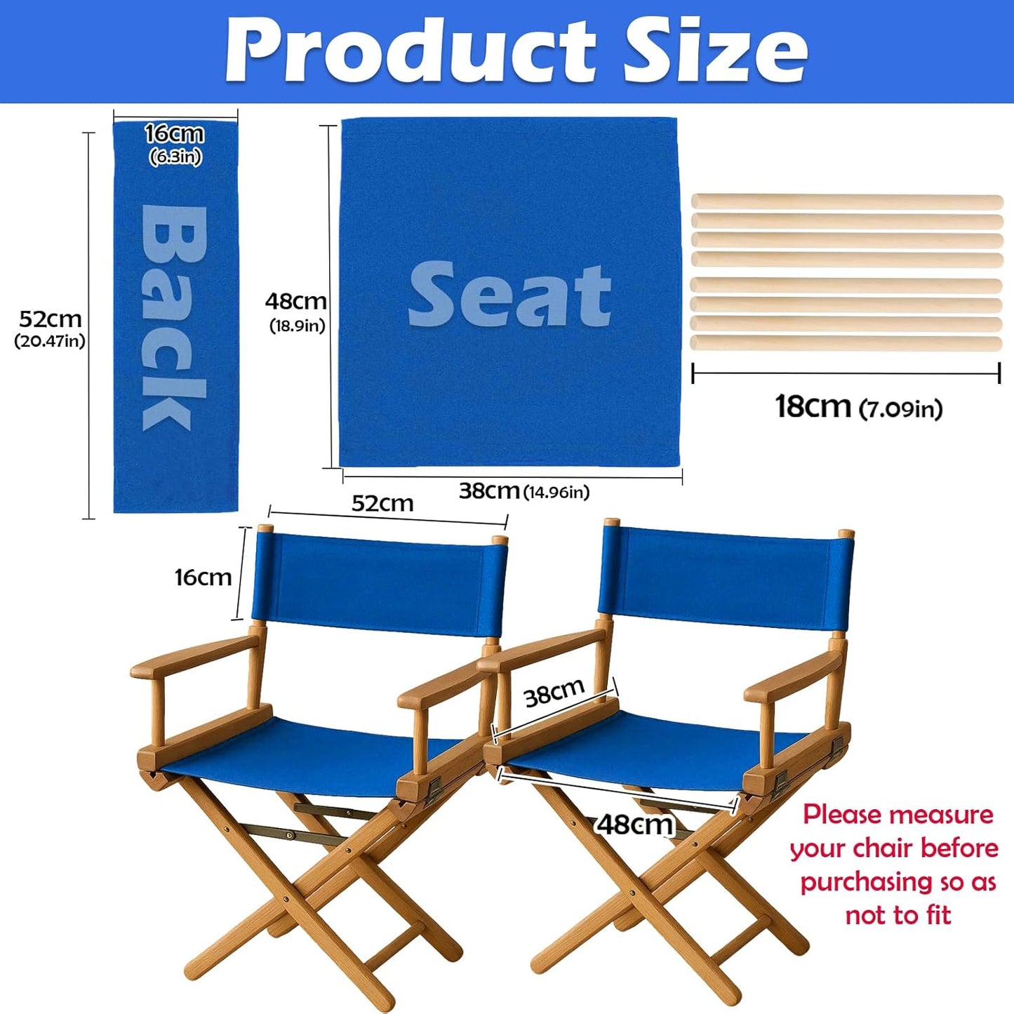 18''L 15''W 2 Set 18'' 19.7''L 6.3''W STAY GENT X Directors Chair Replacement Canvas for Director Chairs, Replacement