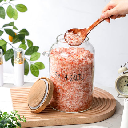 1 94 oz SiliFine Piece Bath Salts Glass Jar with Wooden Lid, Bath Salt Container with Scoop, Airtight Storage Bathtub