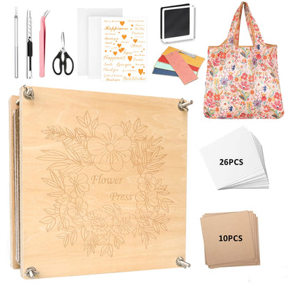 KAXYEW Large Flower Press Kit, 11"x11" Wooden Flowers Pressing Boards with Storage Bag, DIY Pressed Flowers Art - Fridge Magnet Bookmark Art Craftst Presservation Gifts for Flower Plant Lovers