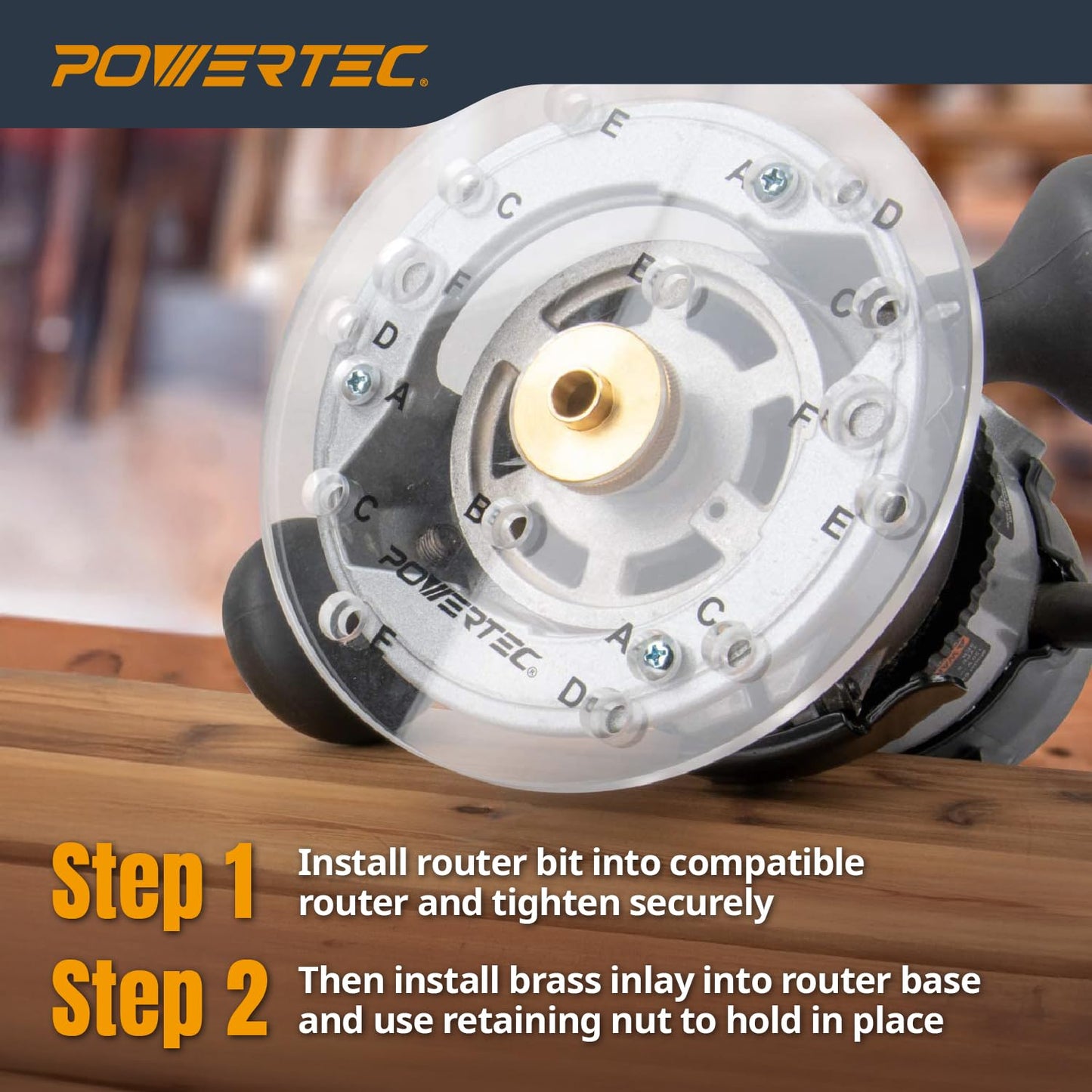 POWERTEC Router Brass Inlay Kit with Router Bushing Guide Set + Centering Pin, Collar & 1/8" Diameter x 1/4" Shank Solid Carbide Router Bit, Compatible w/ 1/4" Router Templates for Woodworking 71333E