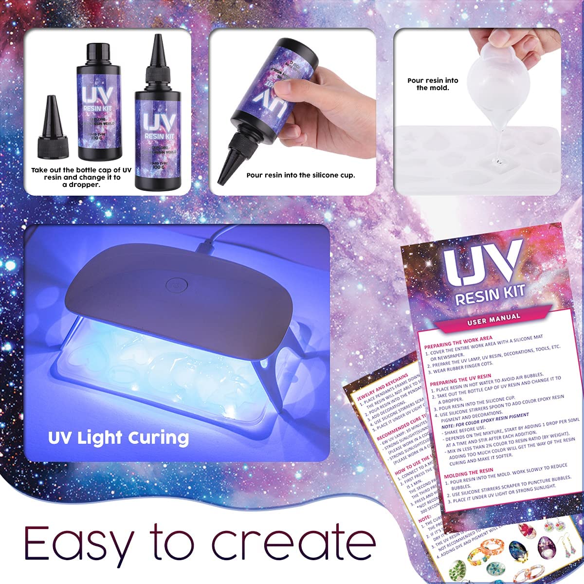 Insnug UV Resin Jewelry Making Kit with Silicone Molds UV Light,DIY Kits Jewelry Bracelet Making Kits Supplies Necklace Keychain Bracelet Arts and Crafts Resin Bundle (Jewelry Set)
