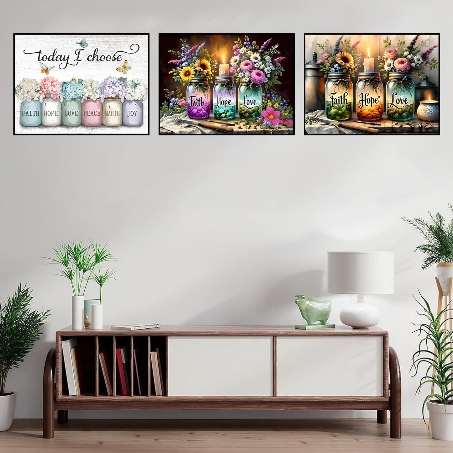 HHMATITS 3 Pack Inspirational Diamond Art Kits for Adults - Faith, Hope, Love Wishing Bottle Diamond Painting Kits for Beginners, DIY Full Drill Round Diamond Painting for Home Wall Decor 16x12Inch