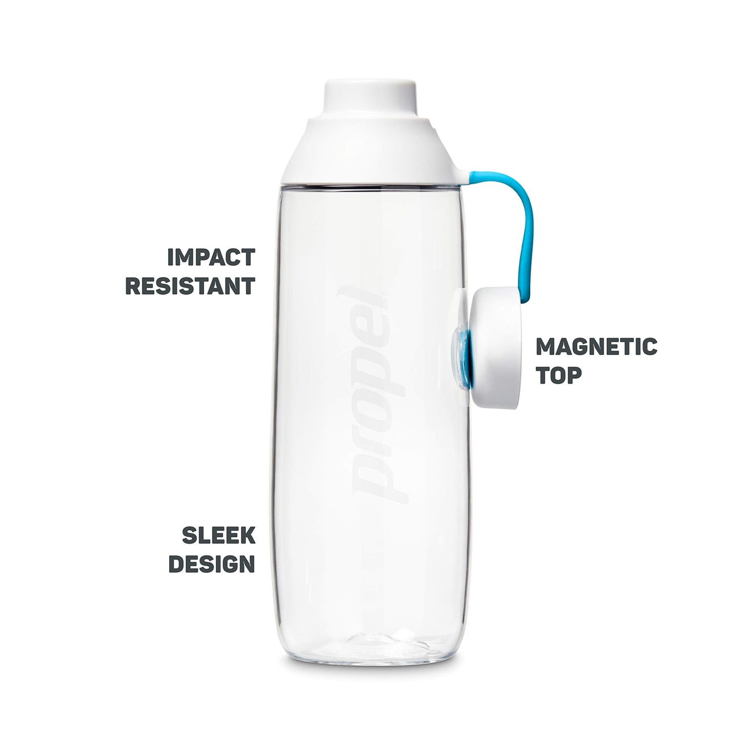Propel 20oz Reusable Bottle, BPA Free, Impact Resistant, On-The-Go Strap, Dishwasher Safe, White