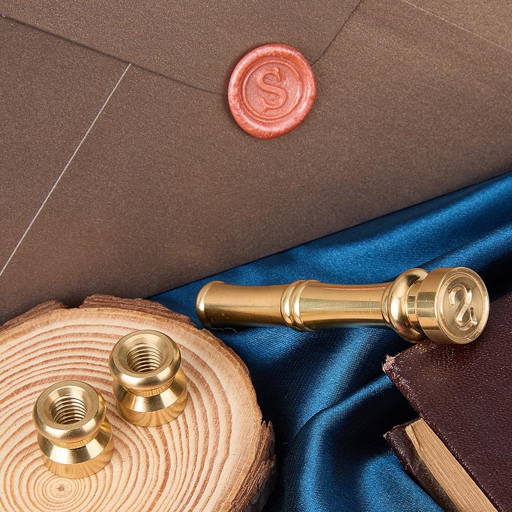 CRASPIRE Alphabet Sealing Wax Stamps Letter S Wax Seal Stamps 15mm Mini Initials Removable Golden Brass Heads Bamboo Metal Handle for Envelope Invitation Wedding Embellishment Gift Packing Card Making