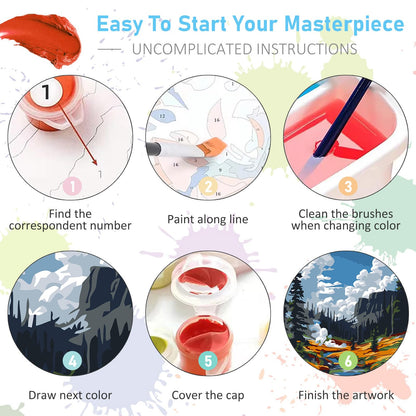 4 Pack Framed Paint by Numbers Kit for Adults with Wooden Easel, National Parks Easy Paint by Numbers with Frame for Beginners, Adult Paint by Number Kits Framed Canvas for Home Decor Gift 8x12 Inch