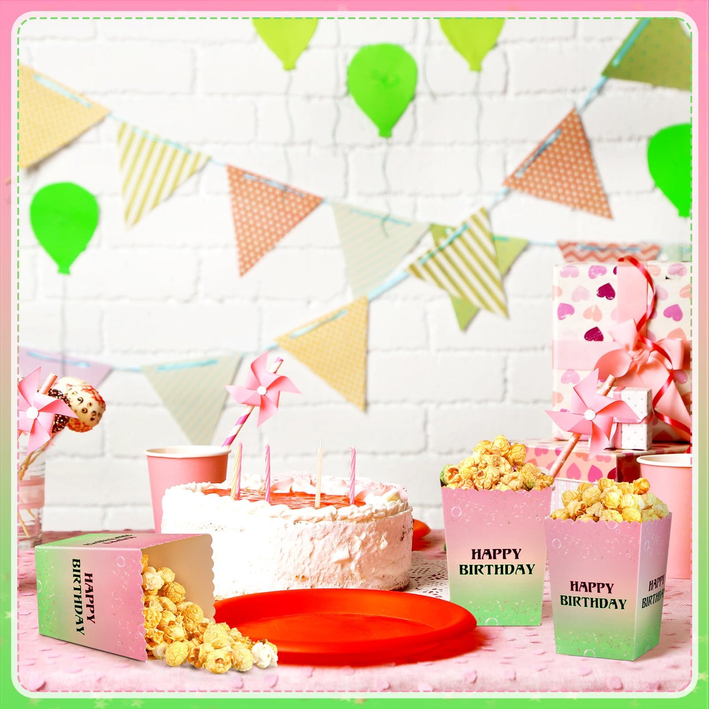 Zhehao 50 Pcs Pink and Green Popcorn Boxes Witch Popcorn Cup Paper Holder Pink and Green Party Favor for Happy Birthday Party Favor Halloween Supplies Decorations