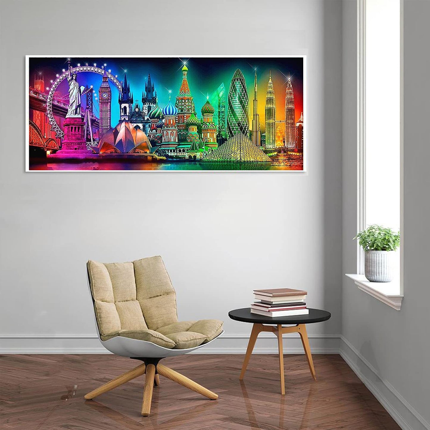 JATOK 5D Diamond Painting Kits for Adults (35.5x15.7in) DIY Large City Night Landscape Full Round Drill Embroidery Pictures Arts Paint by Number Kits Diamond Painting Kits for Home Wall Decor