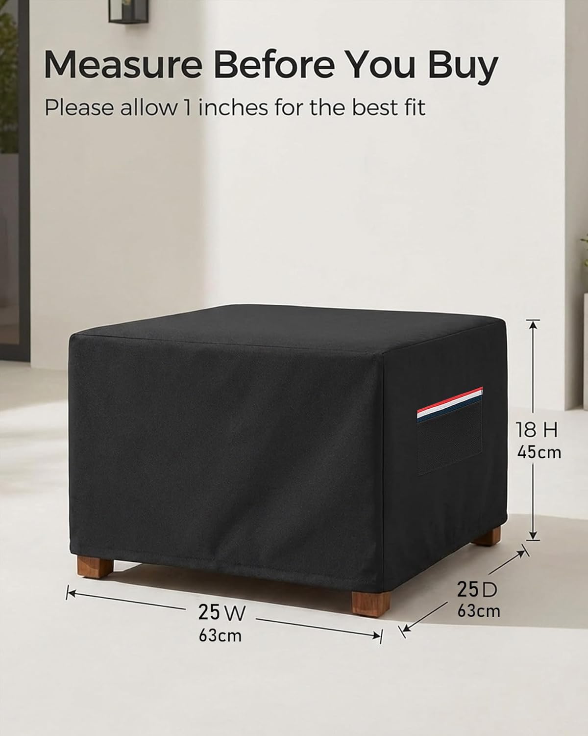 Yagvany 600D 25 25 18 Inch, Square Waterproof Patio Ottoman Cover, Heavy Duty Outdoor Furniture Cover with Windproof