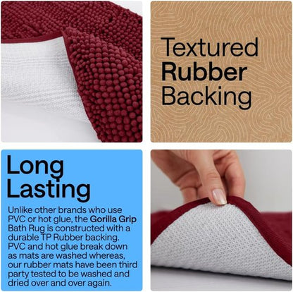 GORILLA GRIP Plush Chenille Bath Rug Mat - Soft Microfiber for Square Toilet Base | Machine Washable, Burgundy