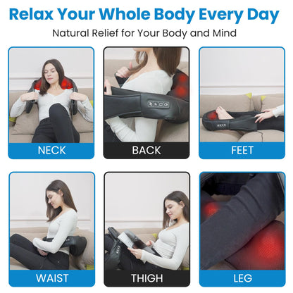 Shiatsu Neck and Back Massager for Pain Relief Deep Tissue, Neck and Shoulder Massager with Heat, Electric Kneading Back Massage for Muscle, Waist, Leg and Foot, Best Gift for Women Men Mom Dad