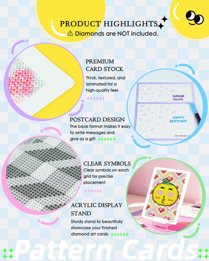 forever young 24 Designs Diamond Freestyle Cards for Beads, 5x7 Blank Diamond Art Cards with Glue for Round Dots for Adults, Postcard-Style Diamond Painting Accessories (No Drills)