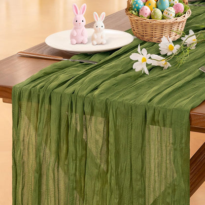 Socomi Cheesecloth Table Runner - Boho Rustic Green 120-Inch for Weddings, Parties & Home Decor