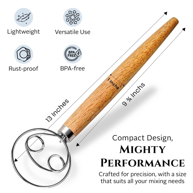 Spartali & Company Versatile 13-Inch Danish Dough Whisk for Sourdough: Essential Sourdough Bread Baking Supplies, Bread Making Tools, and Baking Tools - Whisks for Cooking & Mixing Dough Effortlessly