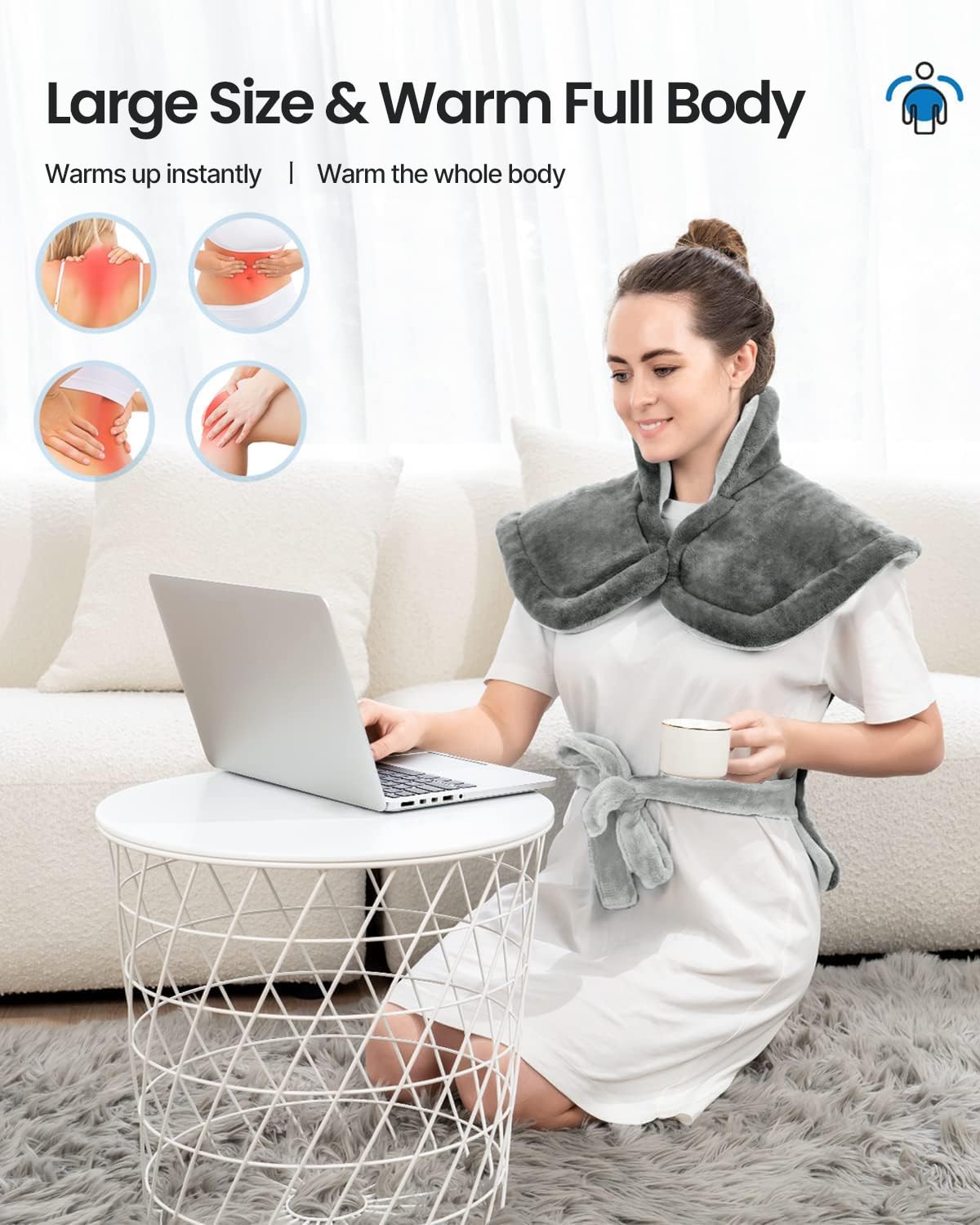 RENPHO Electric Heating Pad for Back Pain Relief, Birthday Christmas Gifts for Women Men Mom Dad Elderly, FSA Eligible Items Only List, Large Heat Pad for Neck Shoulders, 24"x33", ETL Certified, Gray