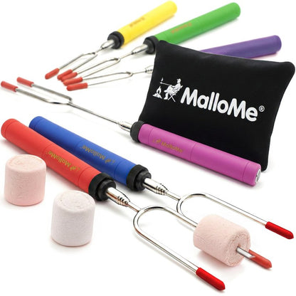 MalloMe Smores Sticks for Fire Pit -Rotating 34 inch Marshmallow Roasting Sticks Smores Kit Outdoor -Accessories for Campfire- Smore Skewers Hot Dog Fork, Camping Essentials Bonfire Gear Long (6 Pack)
