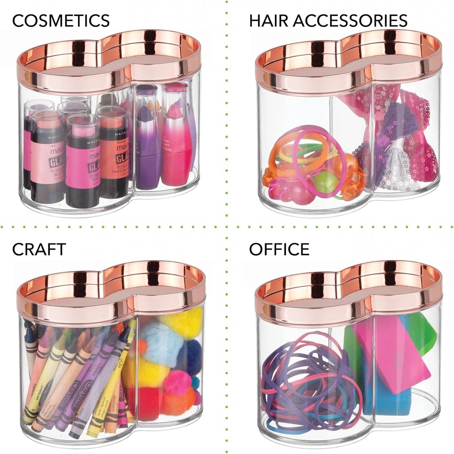 mDesign Plastic Canister Jar Organizer Set with Storage Lid - Clear/Rose Gold Lumiere Collection for Bathroom/Restroom