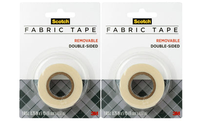 Scotch Removable Fabric Tape, 3/4 in x 180 in (15 ft), 2 Rolls – Double-Sided No-Sew Hemming Tape for Temporary Clothing Hems, Curtains, Crafts, DIY Repairs, Repositionable and Fabric-Safe