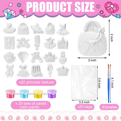 JellyArch 20 Set Princess DIY Painting Kit Ceramic to Paint Your Own Princess Rainbow Castle Statues Unpainted Plaster Figurines Brushes Acrylic Paints Bags Party Favor for Adults