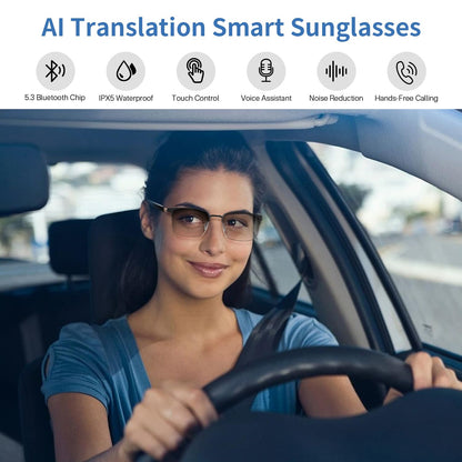 Bluetooth Audio Smart Glasses, Blue Light Glasses for Women Men, Remote Shooting, Open Ear Sound Mic & Speakers, Magnetic Charging, Color-Changing Polarized Sunglasses Lenses, Voice Assistant（GS06S)