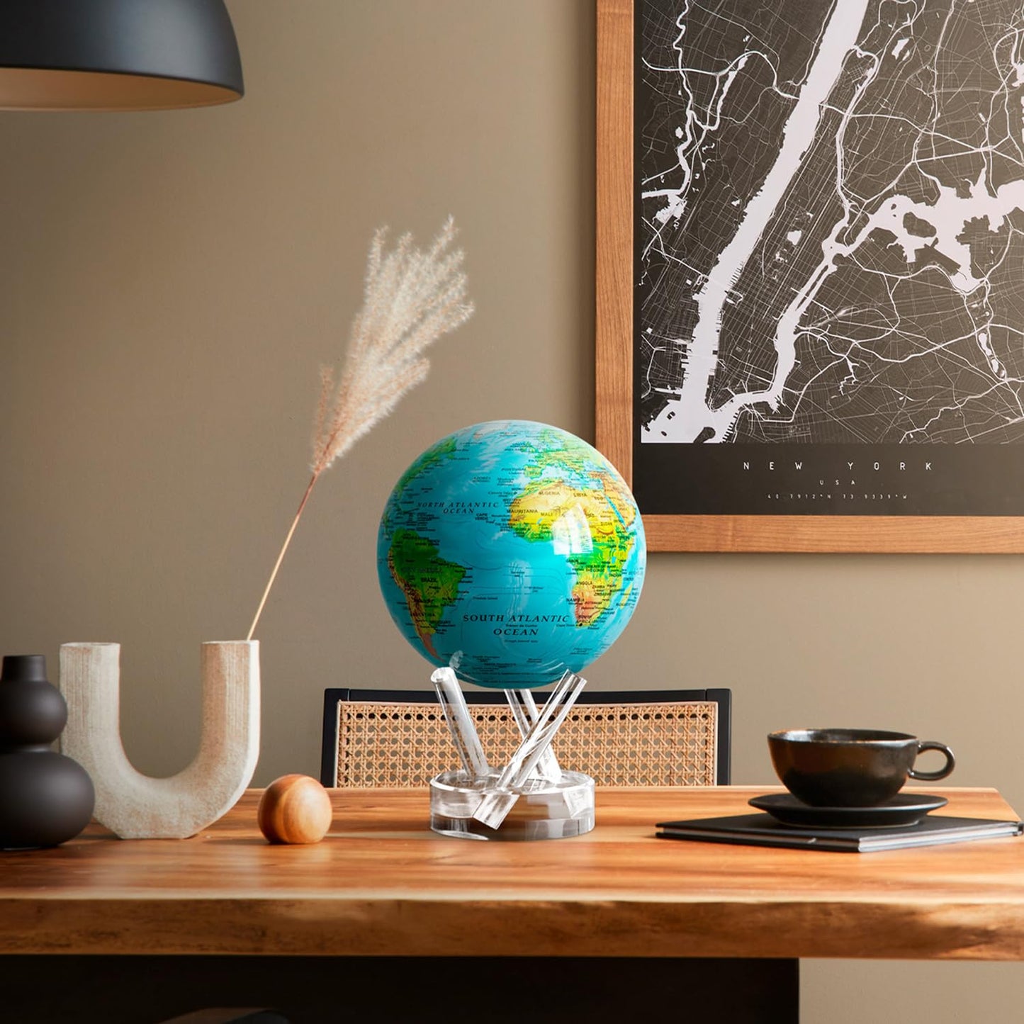 MOVA Globe - Ocean Blue Relief Prestige (8.5") | Solar-Powered Rotating World Globe with Terrain Detail | No Batteries or Cords | Elegant Desk Décor or Educational Gift