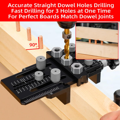 GOINGMAKE Dowel Jig Kit with Quick Positive Stop and Clamp, Adjustable Doweling Jig for Drill 1/4, 3/8 and 1/2 Inch Accurate Straight Dowel Holes, Fit Any Thickness Wood Joints, for Cabinet, Furniture