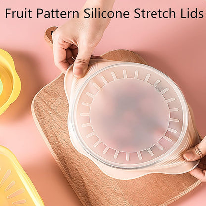 Food Storage Silicone Stretch Lids Set, 6 Pcs Different Sizes, Fruit Pattern Food-grade Reusable Covers, Microwave Safe
