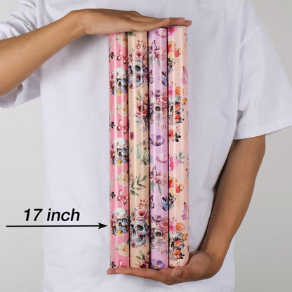 Aimyoo Halloween Wrapping Paper Rolls - 17 Inch x 10 Feet - 4 Rolls - Gothic Skull, Floral Design Perfect for Halloween, Christmas Decorations, Holidays, and Parties