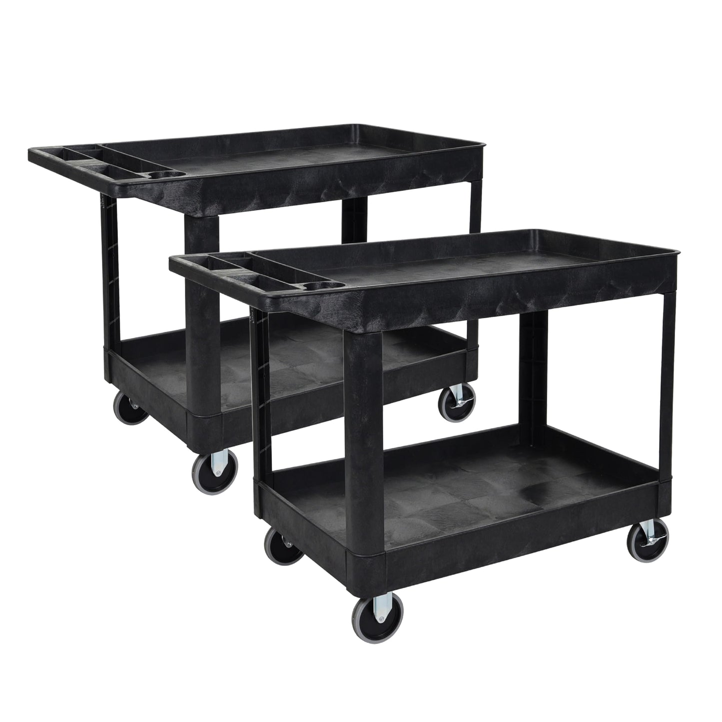 Tubstr Extra Large Two-Shelf Utility Cart with Wheels (2-Pack) | 500 lb. Capacity Rolling Utility & Tool Carts for Warehouses, Industrial Settings, Auto Garages, & More (Black, 45.5 x 24.5)