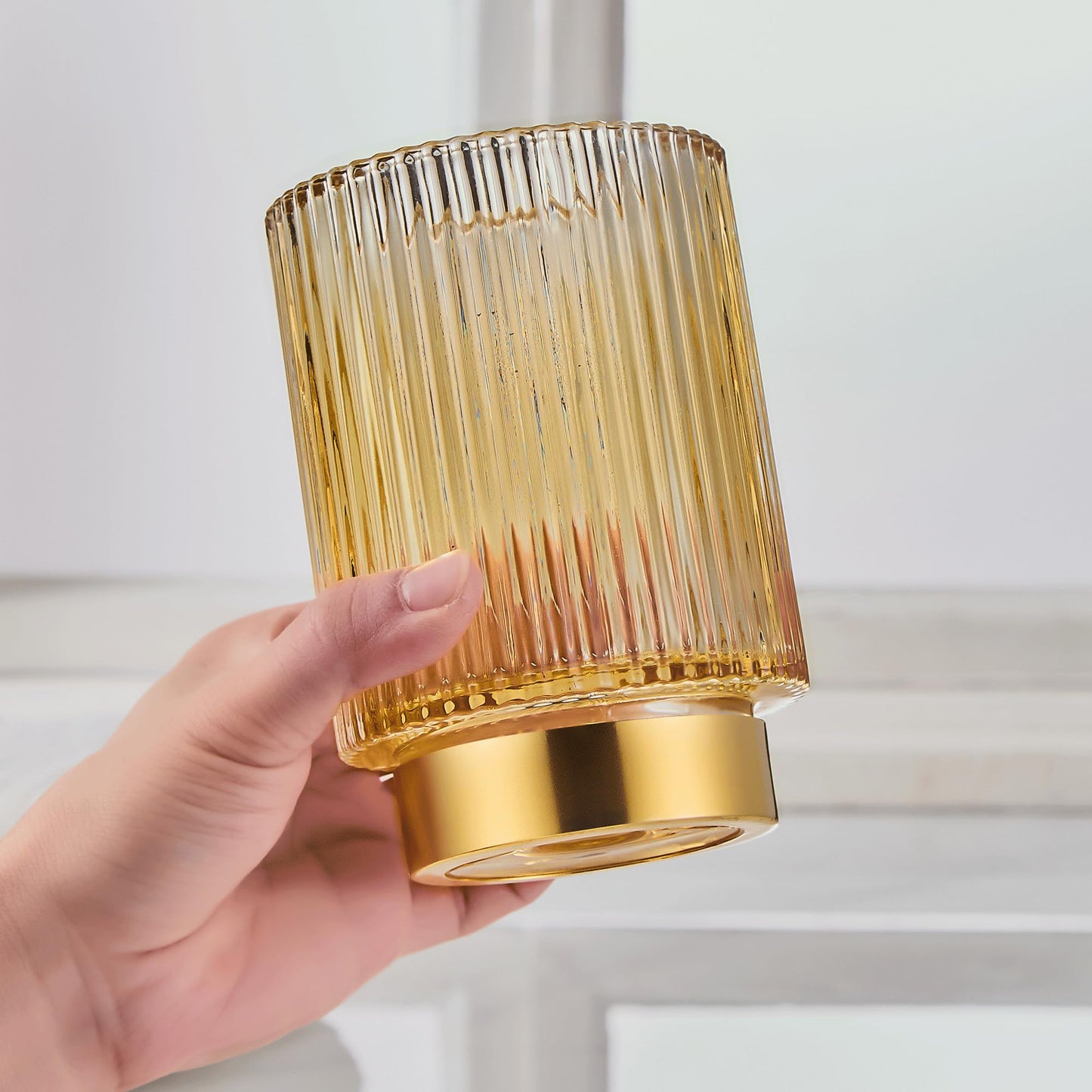 LEICURACE Makeup Brush Holder Organizer,Toothbrush Holders,Desk Pen Pencil Holder,Multifunctional Vintage Glass Brush Cup（L/Gold/A3-7-US）