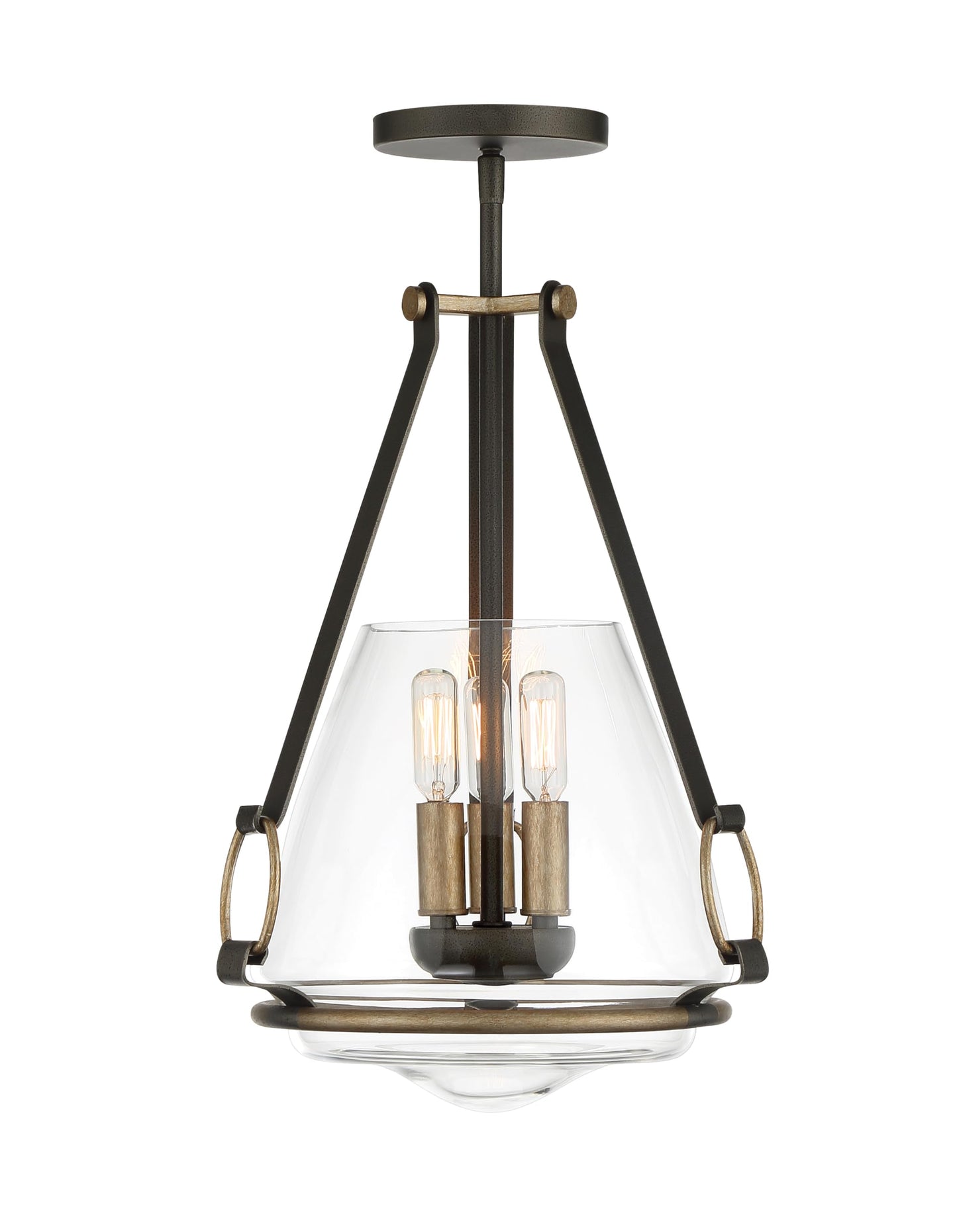 Minka Lavery 3903-107 Eden Valley Convertible Pendant to Semi-Flush, 3-Light, 180 Total Watts, 12.38-in H x 18.13-in W, Smoked Iron with Aged Gold