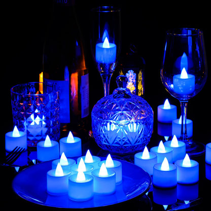 Coume 72 Pack Flameless Tea Light Candle Wedding Flameless Flickering LED Battery Operated Candle for Sweetest Day Anniversary Romantic Night Honeymoon Table Decor(Blue)