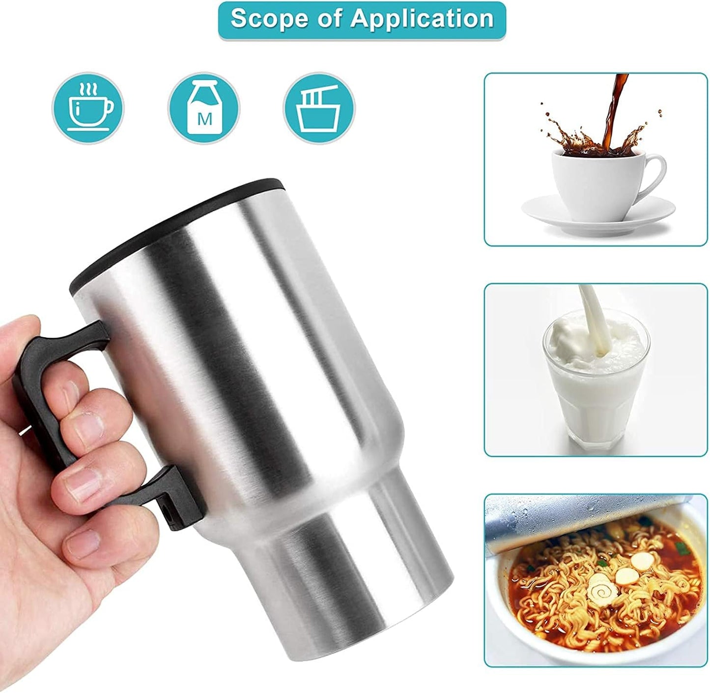 GOTOTOP Car Heating Cup, 12V 450ML Electric Car Kettle, Portable Stainless Steel Heated Travel Mug