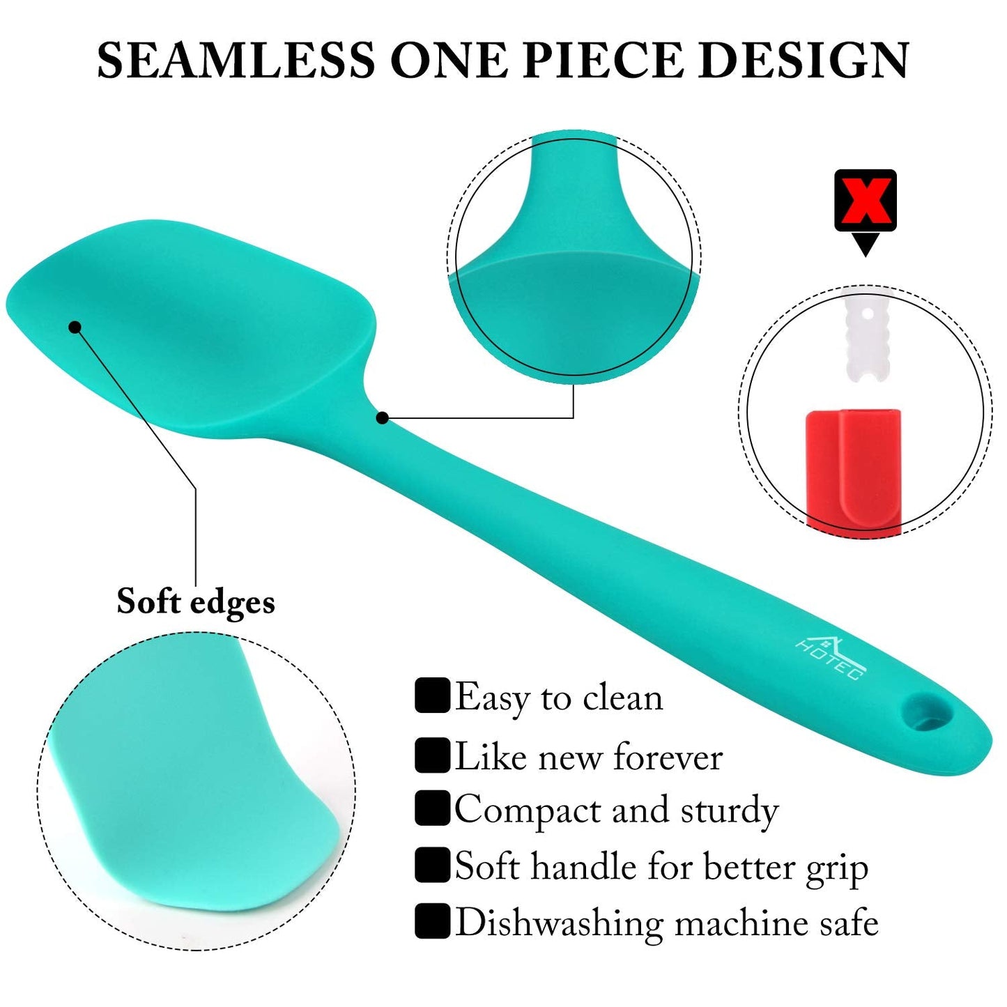 HOTEC Heat Resistant 600℉ Food Grade Silicone Rubber Spatula Set for Baking, Cooking, and Mixing Non Stick Dishwasher Safe BPA-Free Multicolor Set of 5
