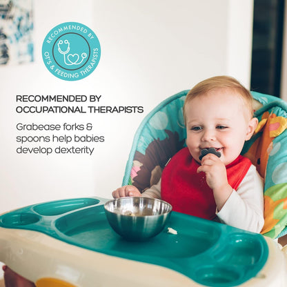 Grabease Baby & Toddler Spoons - Silverware, Utensils, BPA-Free & Phthalate-Free - 1 Set, Mint Baby Spoons - Toddler Utensils 1 Year Old