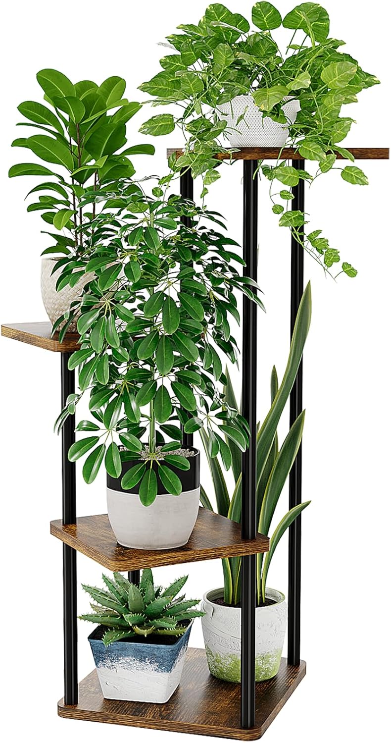 4 Bamworld Tier Plant Stand Small Plant Shelf for Indoor Plants Corner Flower Stand Wooden Plant Holder for Balcony