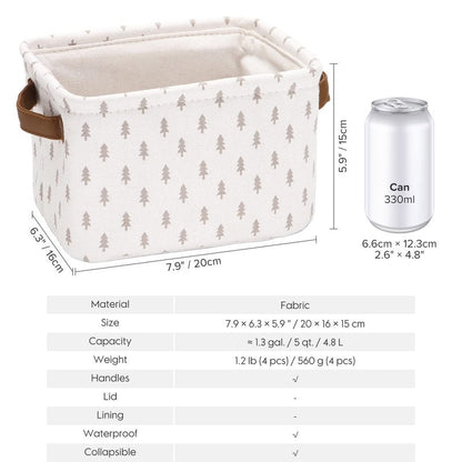 Sea Team Collapsible Small Canvas Fabric Storage Basket with Handles, Square Mini Storage Box, Cube, Foldable Shelf Basket, Closet, Desk Organizer for Nursery, Home, Office (Grey, Set of 4)