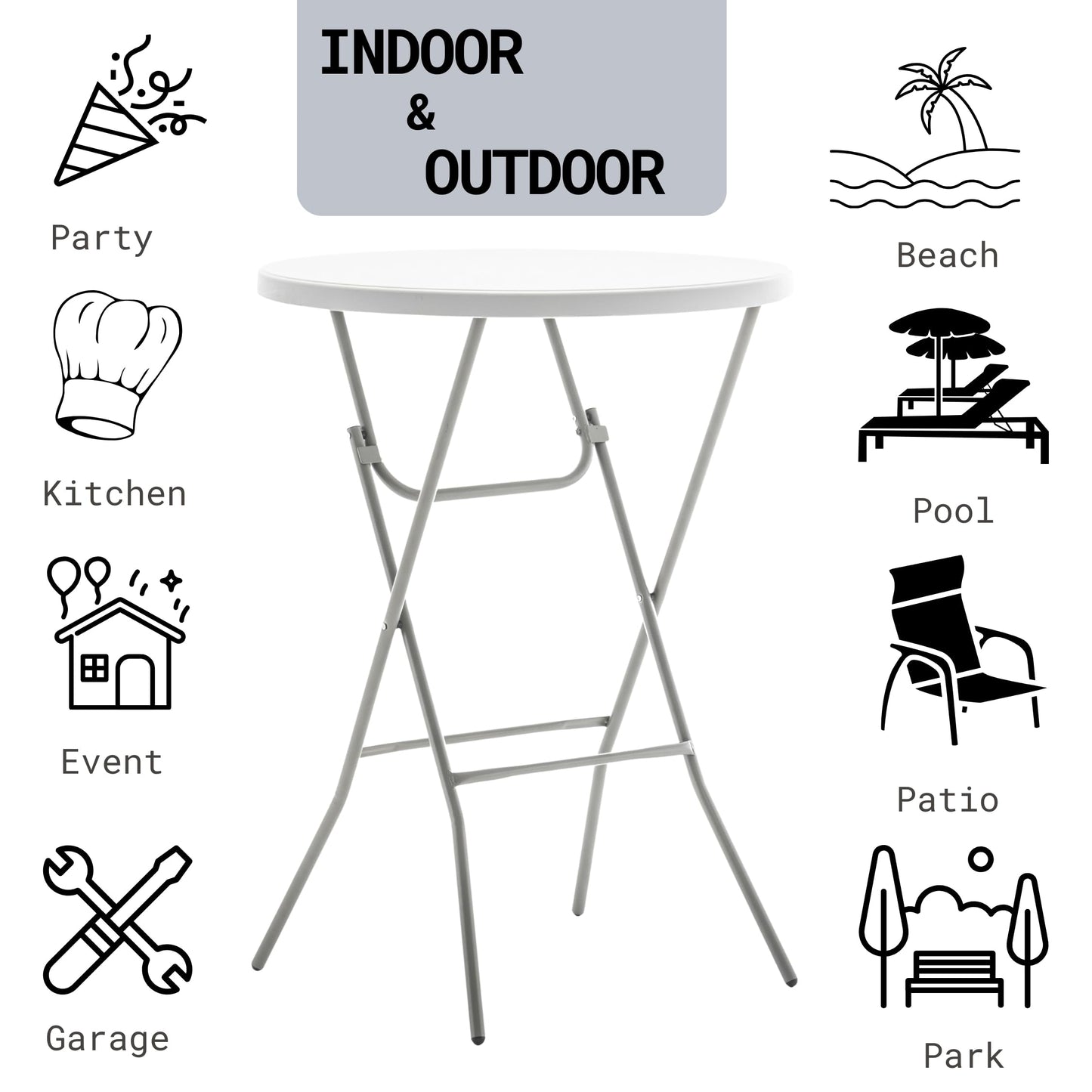 BTEXPERT Set of 5, White 2.63' Round Bar Height Folding Table 330lb Weight Capacity Commercial Indoor Outdoor Portable Banquet Patio Backyard Dining Wedding Party Events Home Thick Top Metal Frame