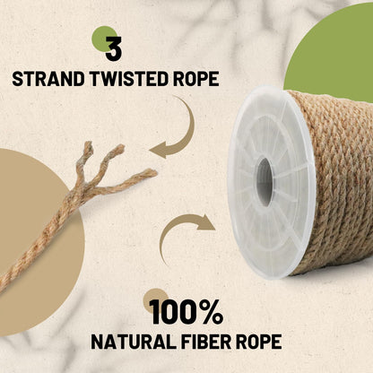 SDHUATUO Jute Twine Rope 5mm x 164ft, Natural Hemp String for Gardening, Crafting, Cat Scratching Post, DIY Crafts, Bundling, Home Decor