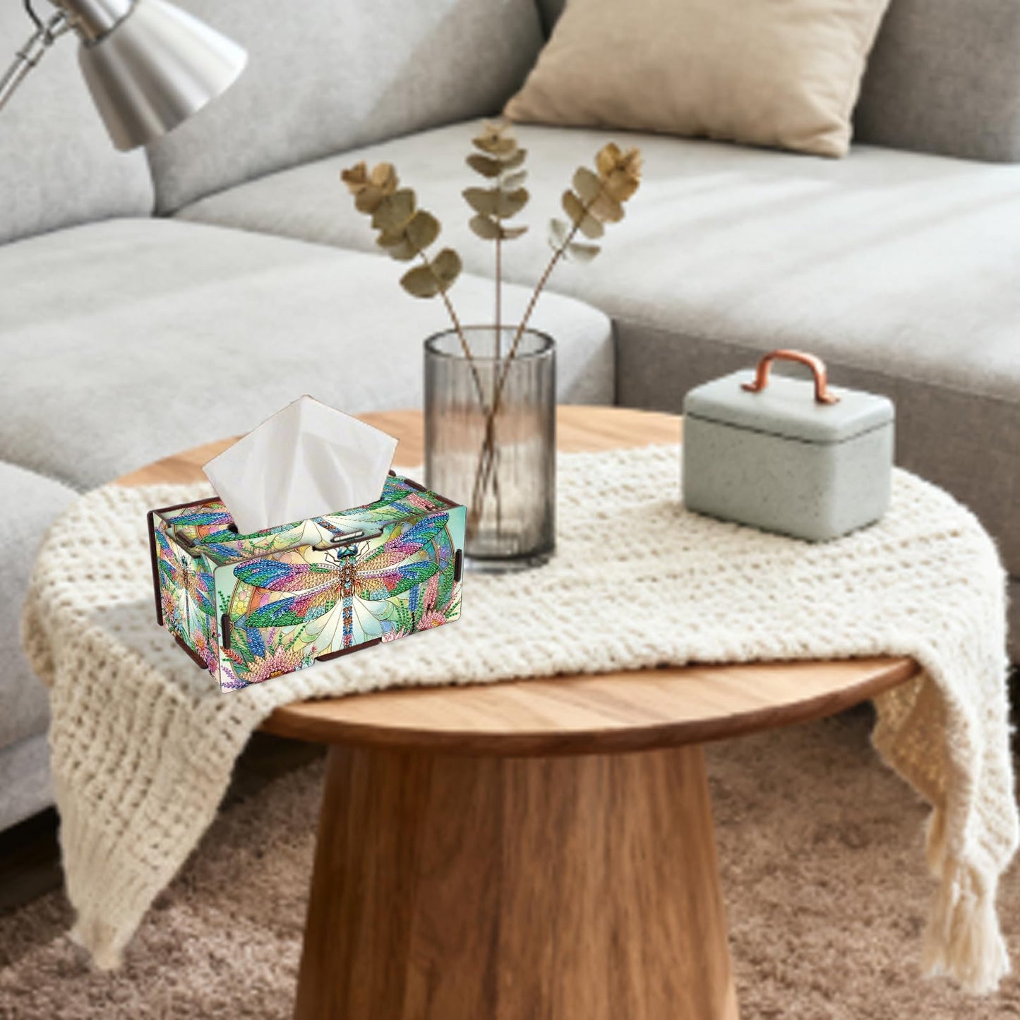 JISHSHAY Diamond Painting Tissue Box Cover Dragonfly Diamond Art Tissue Box Holder Animal Gem Art Gem Painting Napkin Holder Mosaic Kits for Adults Embroidery Kit Napkin Holder for Table 8.85×5×4.13in
