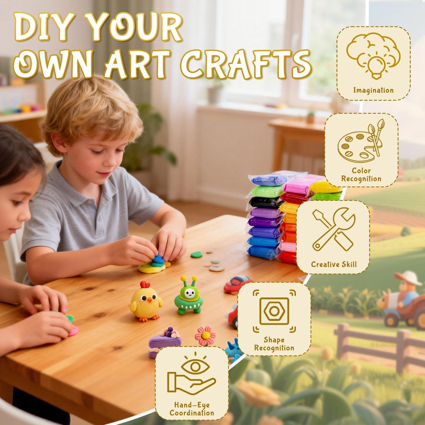 48 Air Dry Clay-36 Colors Modeling Clay for Kids Age 3-12,13 White,35 Others, Air Dry Clay Bulk Kit with 3 Sculpting Tool, Light, Safe, Non-Toxic, DIY Model Magic Clay Gifts for Boys and Girls Toys