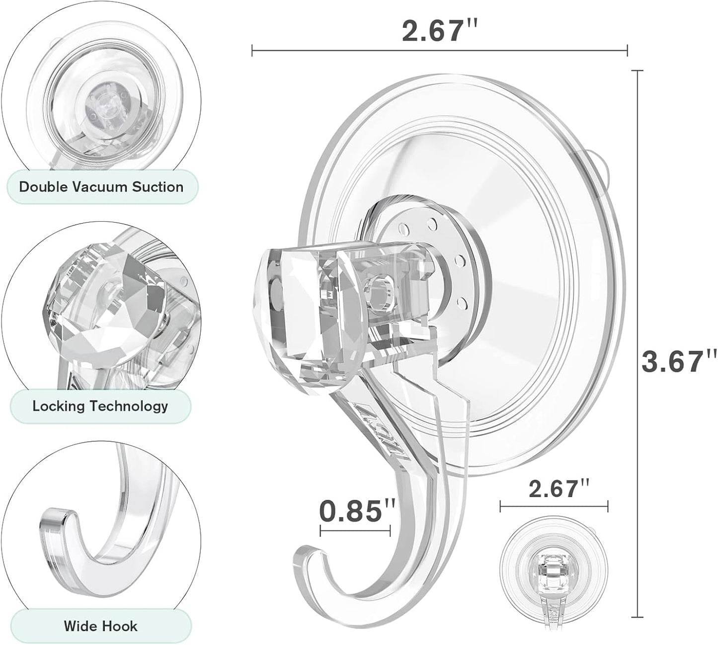 VIS'V Wreath Hanger, Large Clear Heavy Duty Suction Cup Hooks, 22 LB Removable for Halloween Christmas Wreath