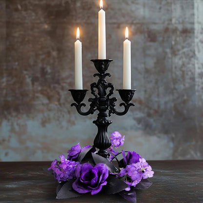 Regine Switzerland Gothic Halloween Candle Ring Wreath - Purple Roses & Black Leaves | 9.84 Inch Diameter Floral Centerpiece for Fall Decor