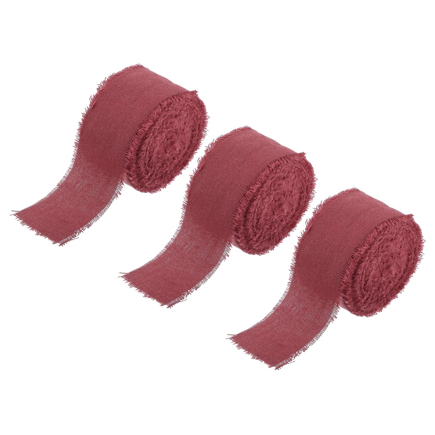PATIKIL 1 Inch Cotton Ribbon, 3 Roll Total 21 Yard Cotton Frayed Fringe Ribbon for Gift Wrapping Flower Bouquet Wedding Invitations DIY Crafts Decor, Burgundy